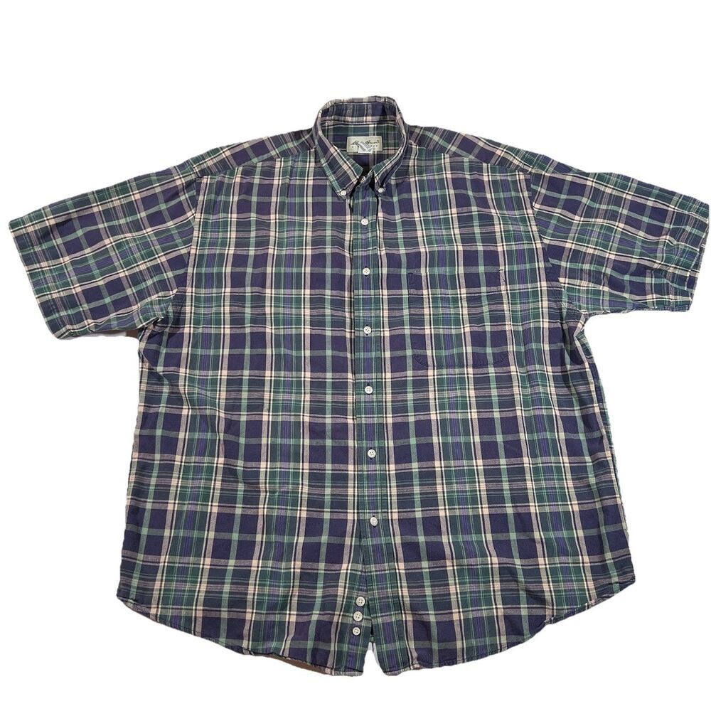 Eddie Bauer 100% Cotton Short Sleeve Plaid Button Down Shirt Men's Size XL